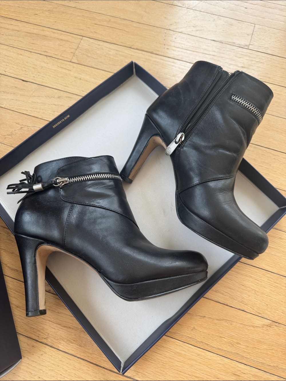 Adrienne Vittadini Black Leather Platform Ankle Booties with Side Zipper